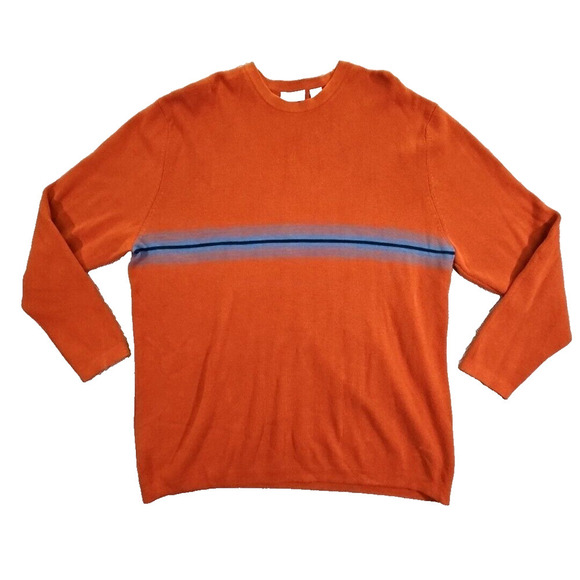 Nassau Bay Sweater Men's XXL Orange with Blue Stripes Long Sleeve Quiet Luxury - Picture 1 of 14